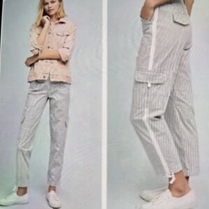Sanctuary X Anthropologie Striped Ankle Cargo Jogger Pants Gray White Size 27